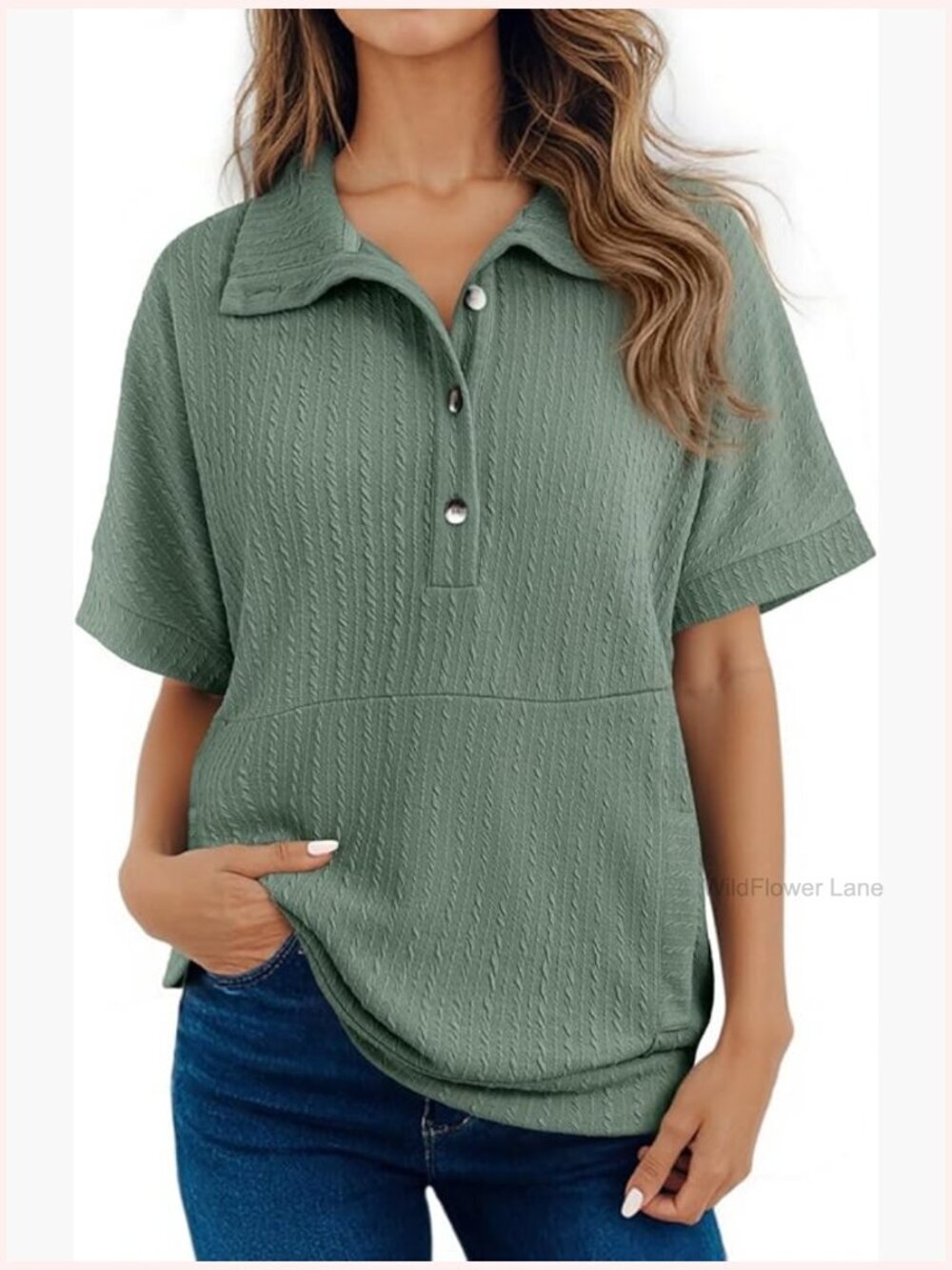 Short Sleeve Button Down Lapel V Neck Oversized Casual Blouse Top